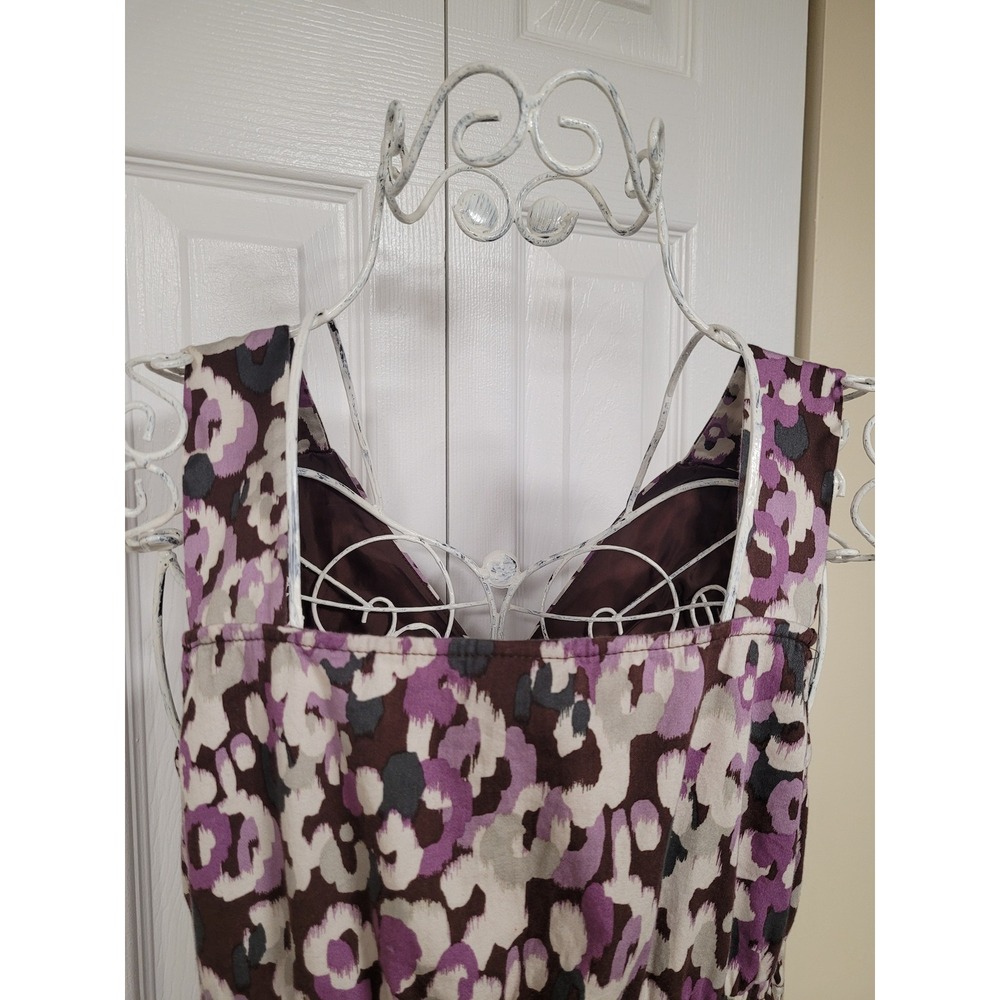 Purple Brown Tropical V-Neck Casual Chic Women's Dress Cotton Dress Size S - Picture 5 of 8